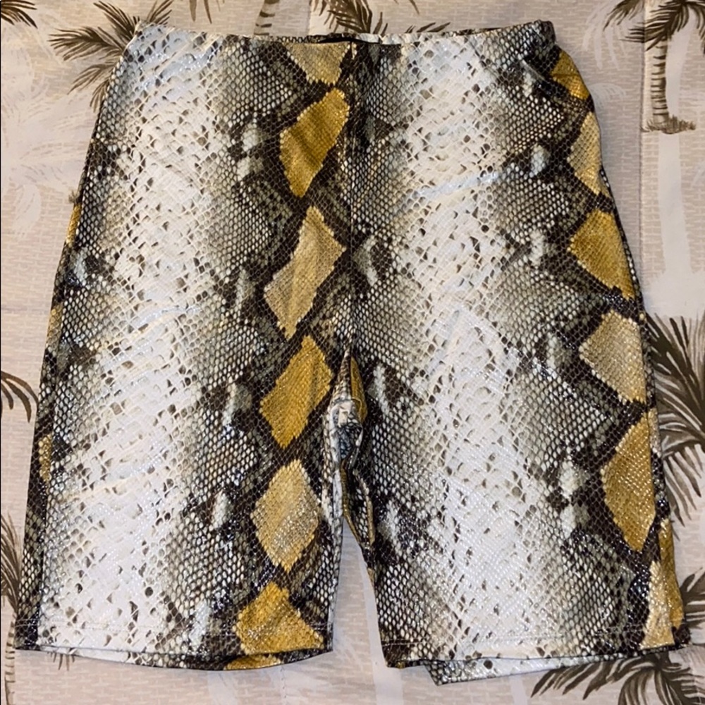 Snakeskin style spandex shorts